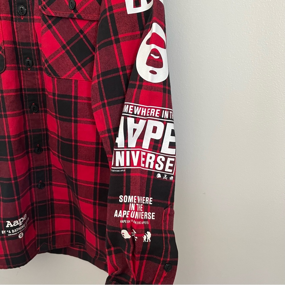 Aape A Bathing Ape Flannel Black And Red Button Down Thermal Fleece Men's Size M - Picture 7 of 10